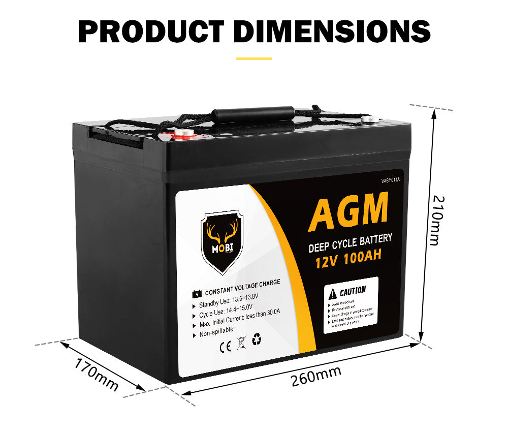 ATEM POWER 100Ah 12V Deep Cycle Battery & Battery Box 12V AGM Marine Sealed Power Solar