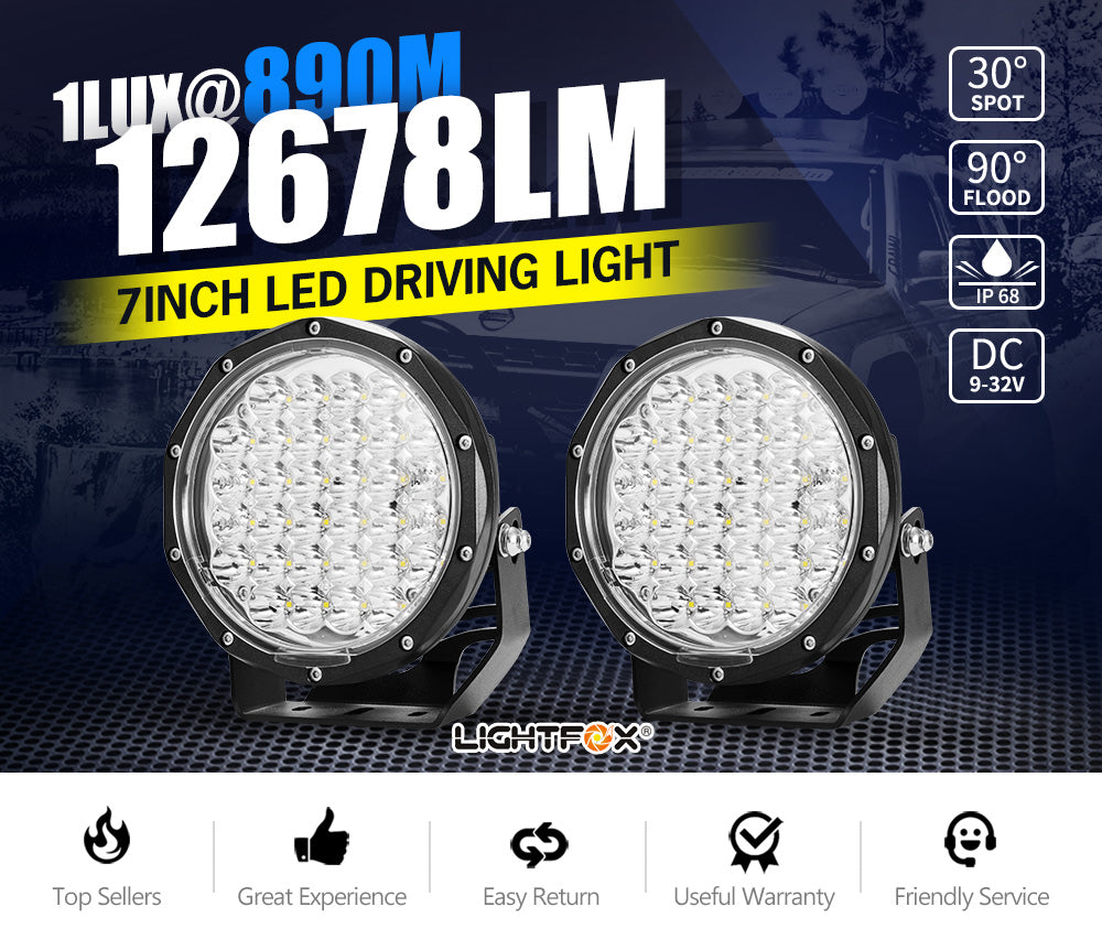 LIGHTFOX 7inch LED Driving Light Pair Spotlight Lamp Off Road 4WD SUV Truck