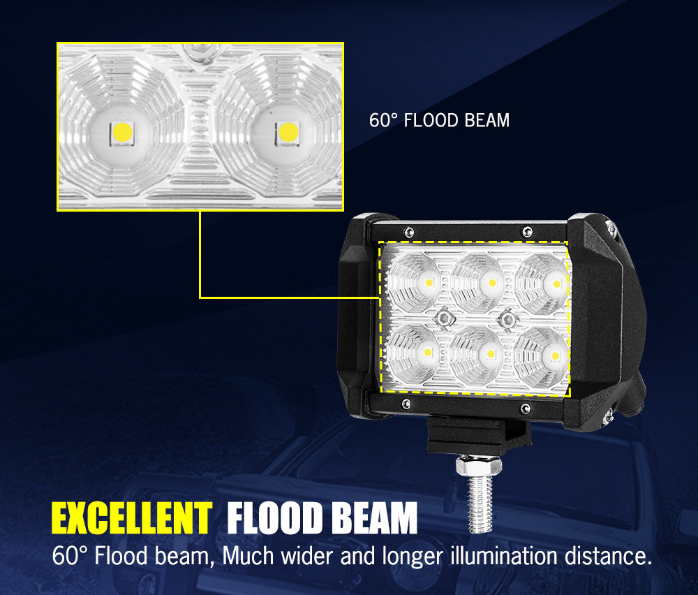 LIGHTFOX 2x 4inch LED Work Light Flood Beam Dual Row Work Fog Lamp Offroad 4x4WD
