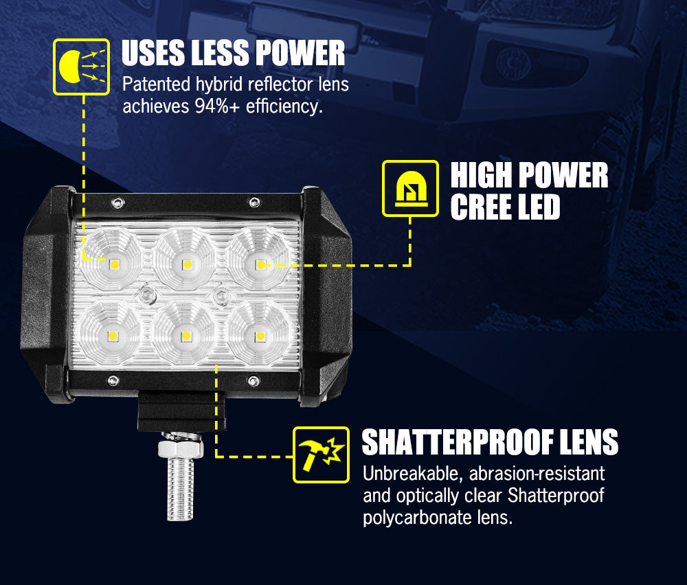 LIGHTFOX 8x 4inch 30W LED Work Light Bar Reverse Flood Beam Driving Offroad 4x4