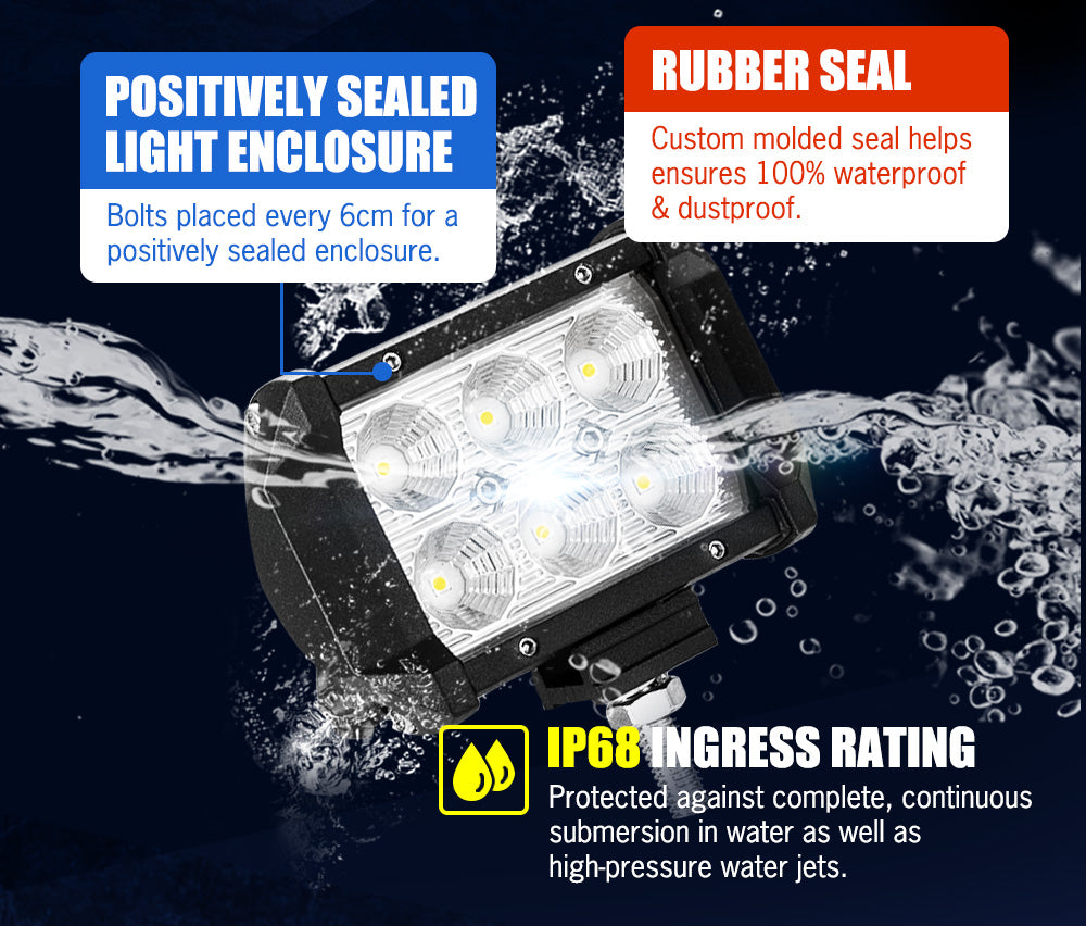 LIGHTFOX 2x 4inch LED Work Light Flood Beam Dual Row Work Fog Lamp Offroad 4x4WD