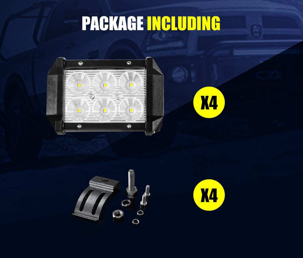 LIGHTFOX 4x 4inch LED Work Lights Bar FLOOD Off Road Reverse Boat 12V24V