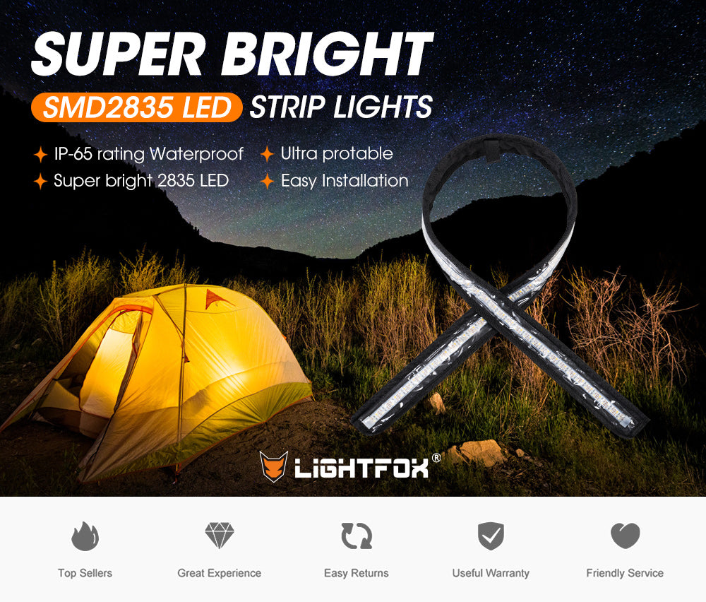 LIGHTFOX 12V 1.3M LED Camping Light Flexible 2835 SMD Strip Caravan Boat Waterproof Amber
