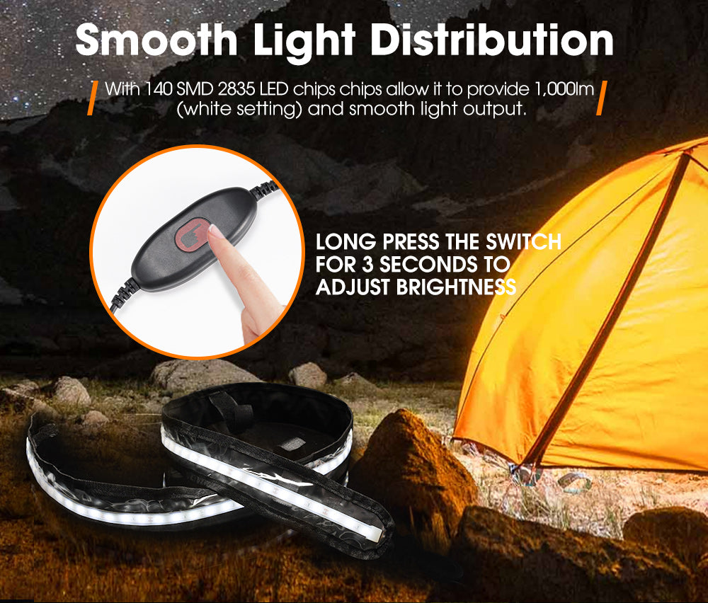 LIGHTFOX 12V 1.3M LED Camping Light Flexible 2835 SMD Strip Caravan Boat Waterproof Amber