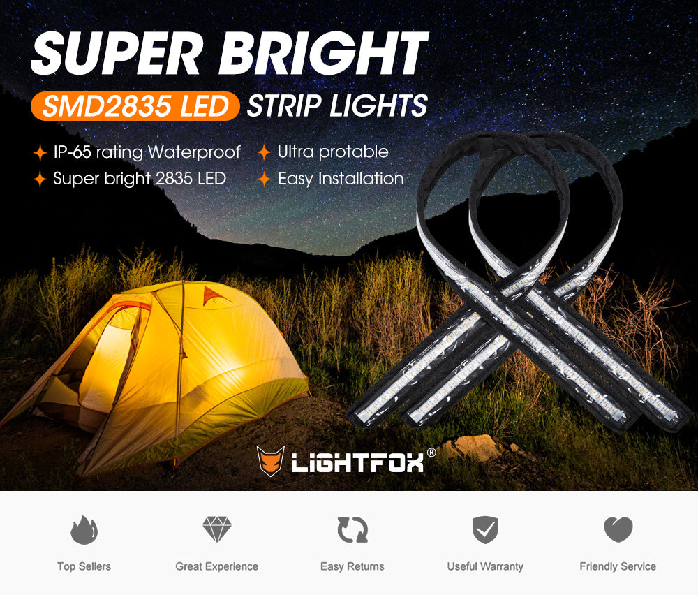 LIGHTFOX 2X 12V 1.3M LED Camping Light Flexible 2835 SMD Strip Caravan Boat Waterproof Amber