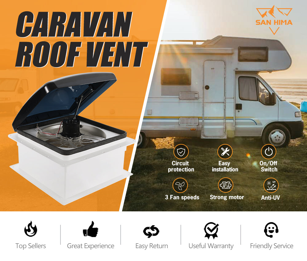 SAN HIMA Caravan Roof Vent Hatch & 3 Speed Pop-Up Fan 12V