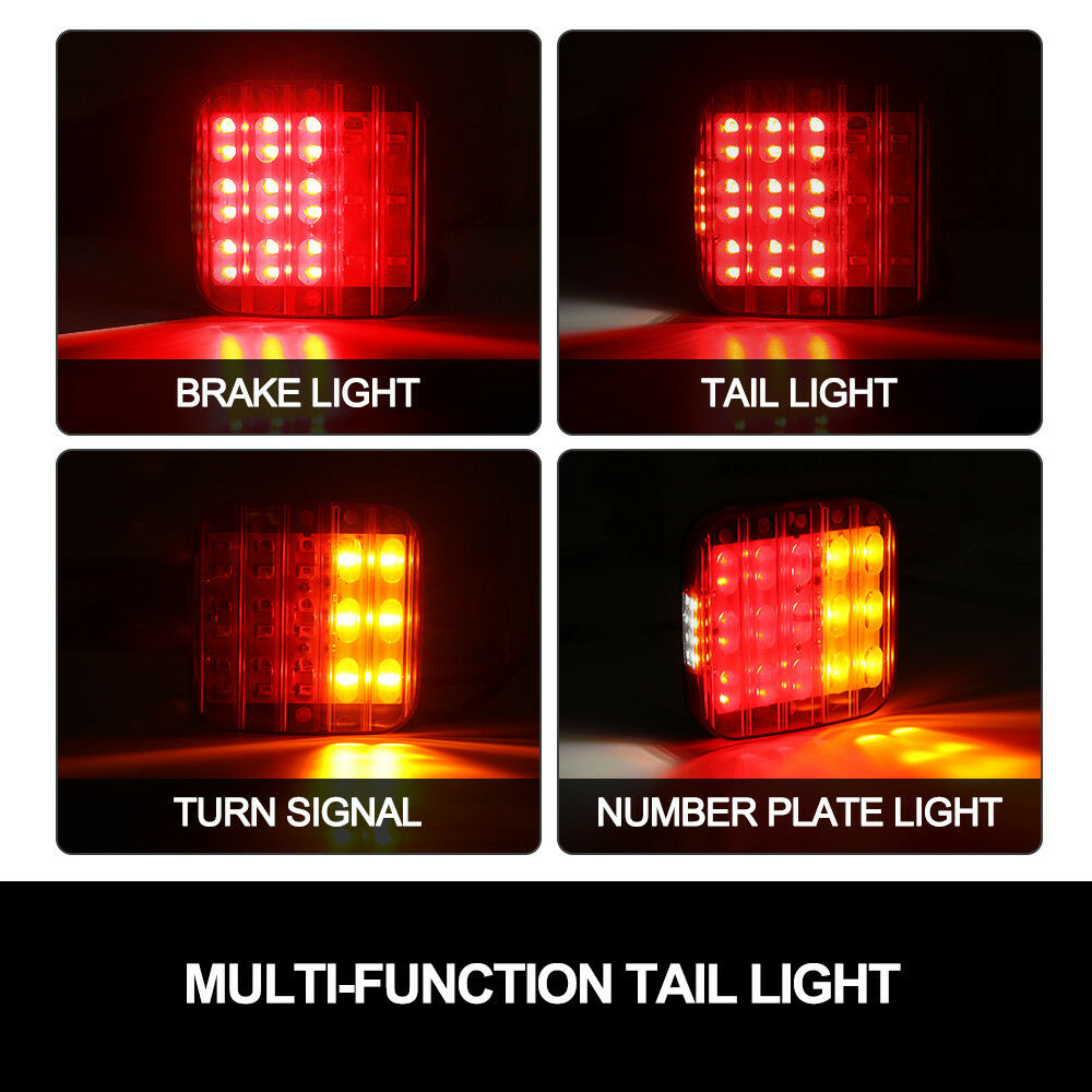Fieryred Pair Square LED Trailer Tail Lights Number Plate Light