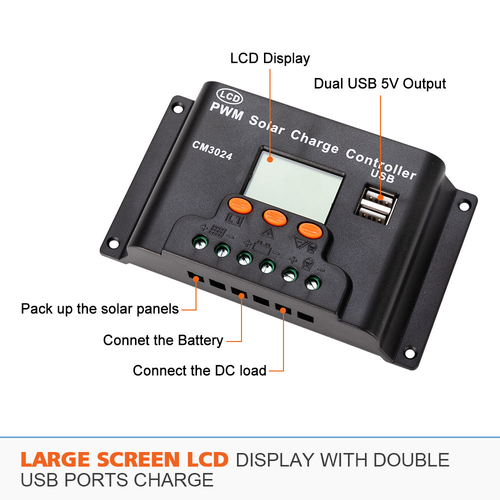 ATEM POWER 30A 12V/24V PWM Solar Charger Controller