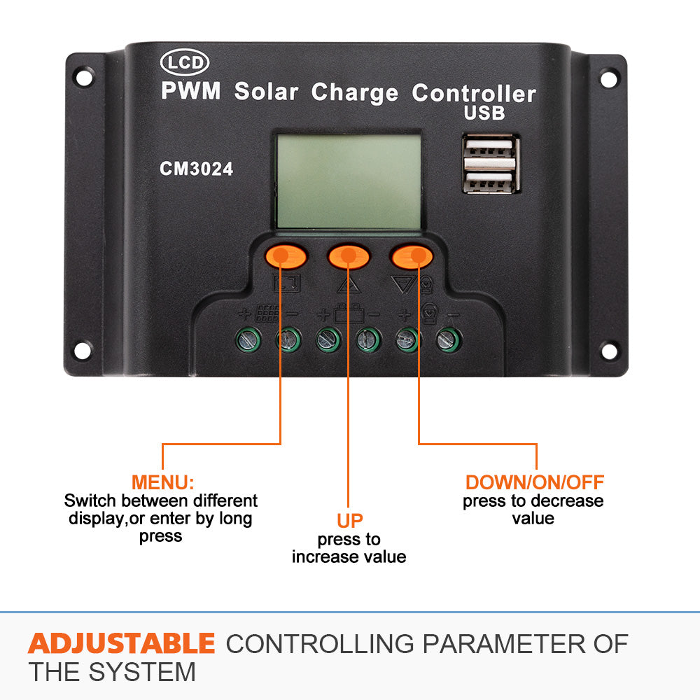 ATEM POWER 30A 12V/24V PWM Solar Charger Controller