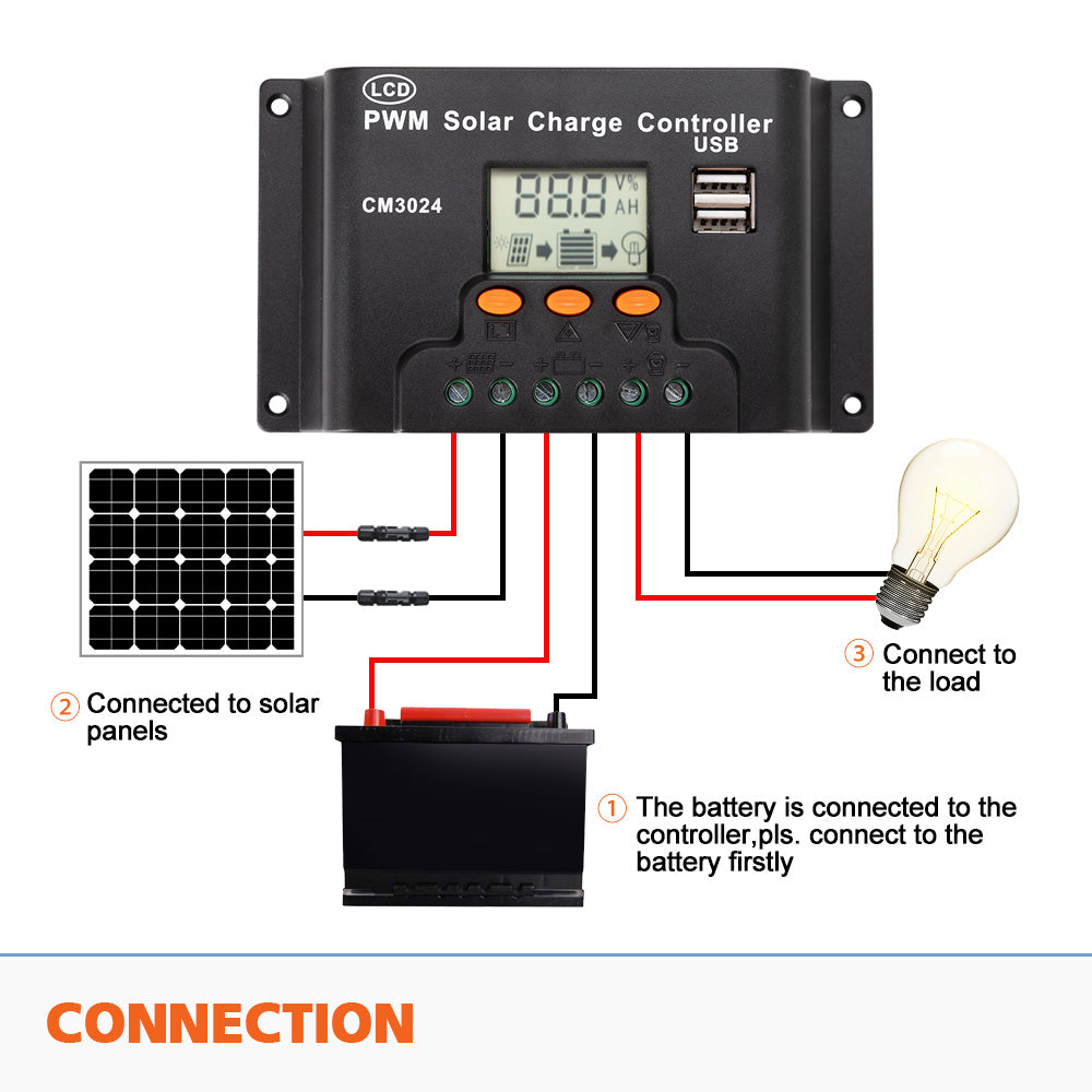 ATEM POWER 30A 12V/24V PWM Solar Charger Controller