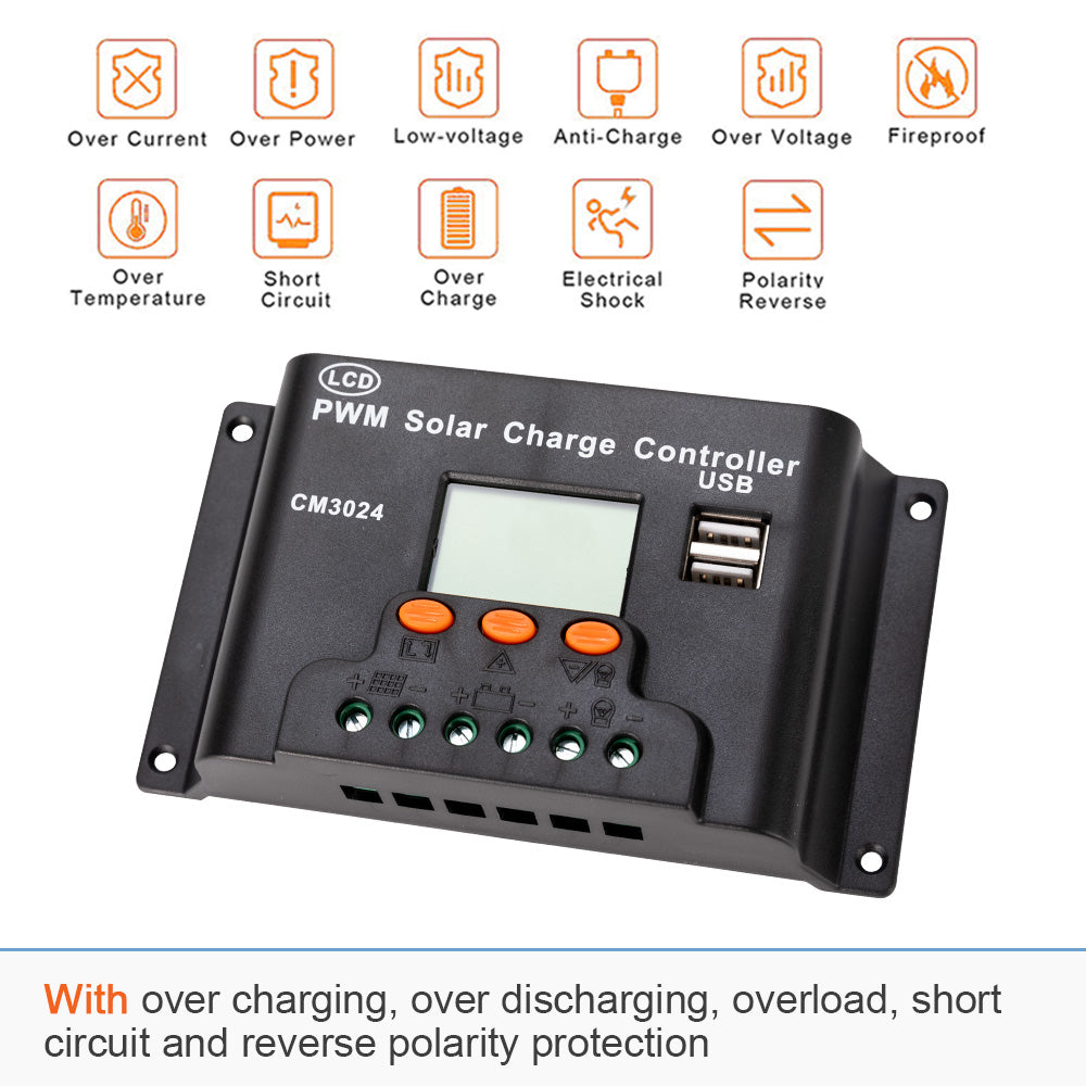 ATEM POWER 30A 12V/24V PWM Solar Charger Controller