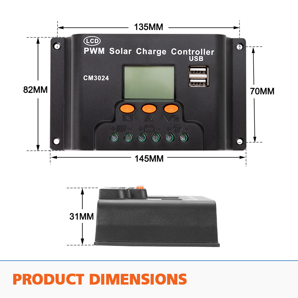 ATEM POWER 30A 12V/24V PWM Solar Charger Controller