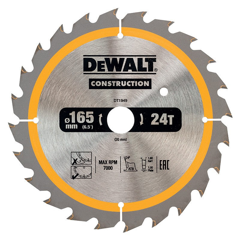 DEWALT Construction Circular Saw Blade 165mm x 24T (16/20mm)
