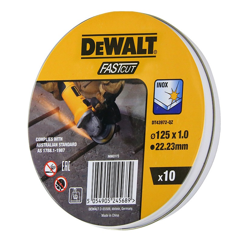 DEWALT High Performance Bonded Disc Thin Fast Cut (10 x Tin) 125mm x 1.0mm x 22.23mm