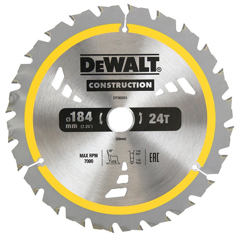 DEWALT Construction Circular Saw Blade 184mm x 24T (16/20mm)