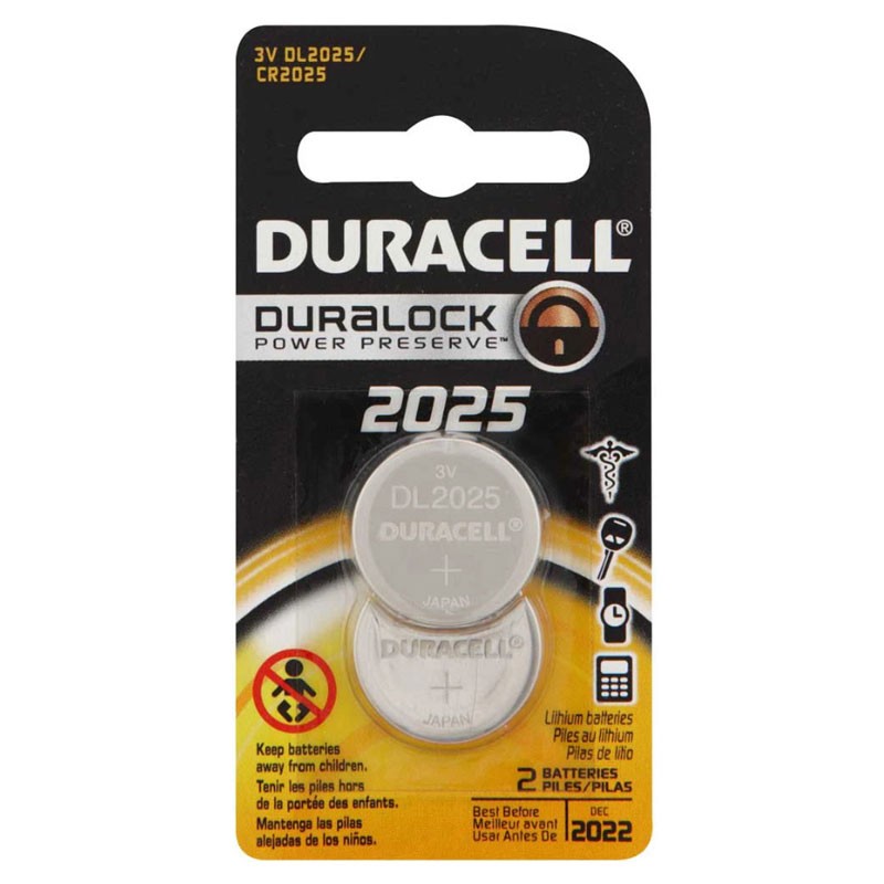 Duracell Battery, 3V Lithium 20mm Diameter 2.5mm High CR2025 - Twin Pack