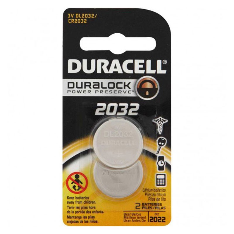 Duracell Battery, 3V Lithium 20mm Diameter 3.2mm High CR2032 - Twin Pack