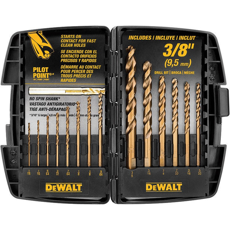 DEWALT 14 Piece Cobalt Pilot Point Drill Bit Set with TOUGH CASE