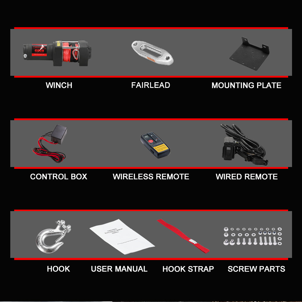 FIERYRED Electric Winch 4500LBS/2045kg 12V Synthetic Rope Wireless Remotes ATV UTV