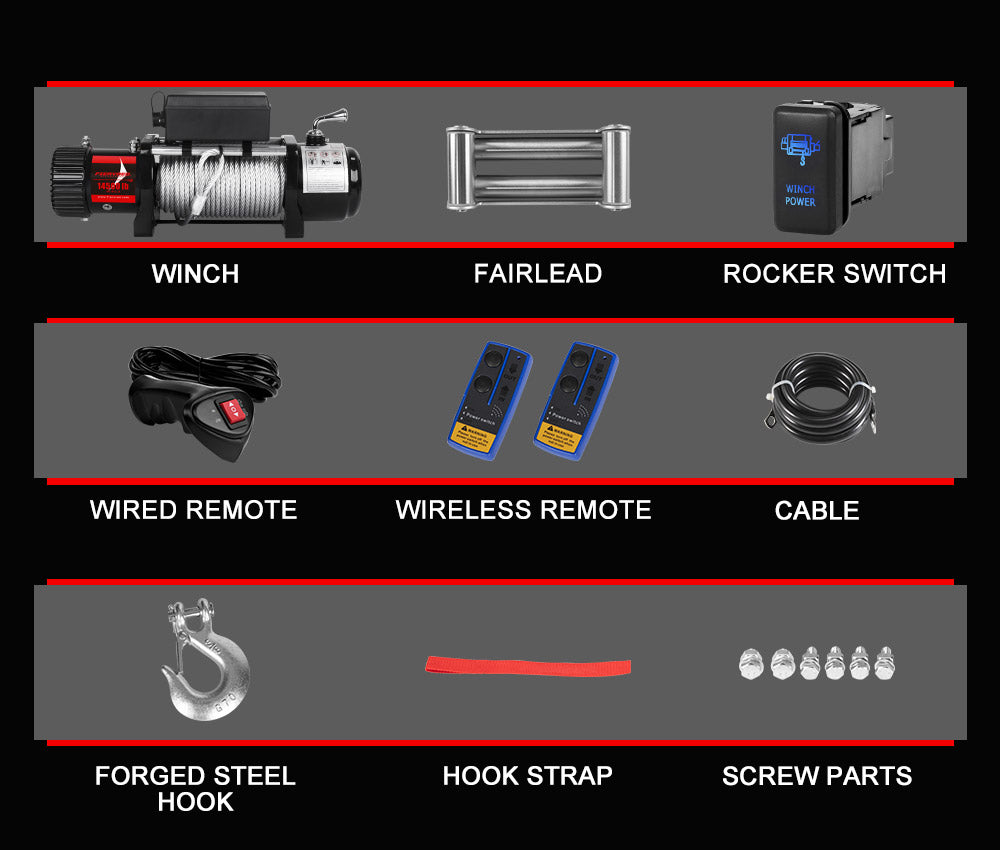 FIERYRED 12V 14500LBS Wireless Electric Winch Steel Cable + Switch