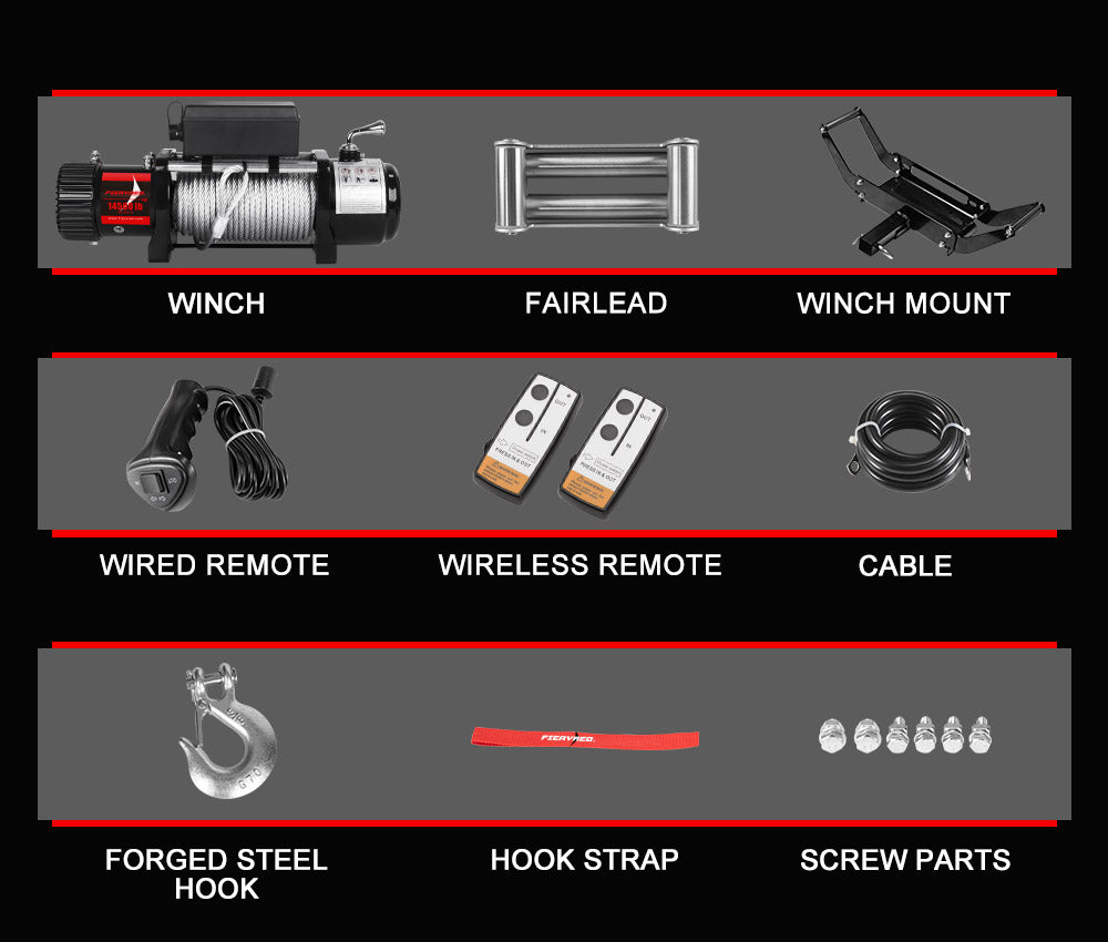 FIERYRED 12V 14500LBS Wireless Electric Winch Steel Cable + Mounting Plate