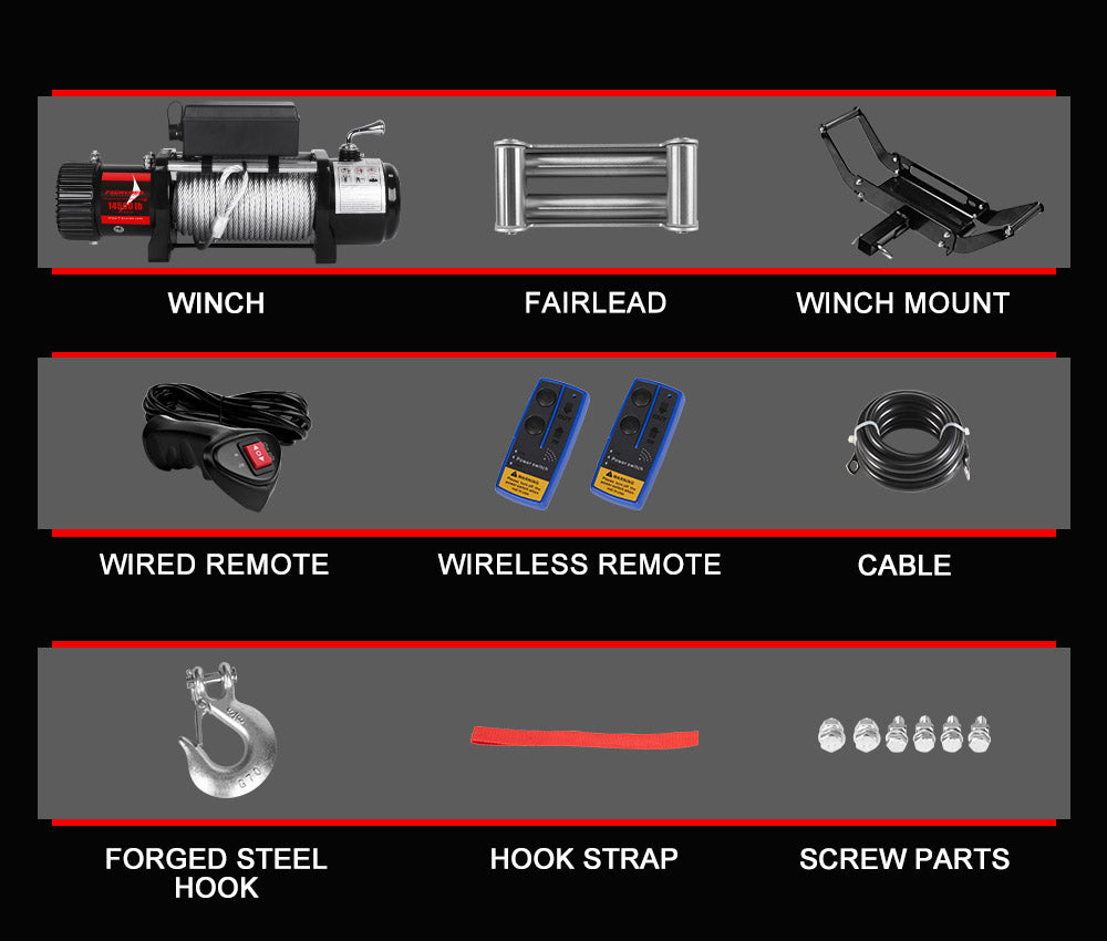 FIERYRED 12V 14500LBS Wireless Electric Winch Steel Cable + Mounting Plate
