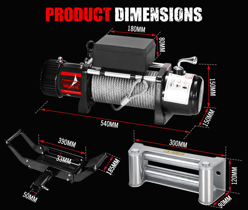 FIERYRED 12V 14500LBS Wireless Electric Winch Steel Cable + Mounting Plate