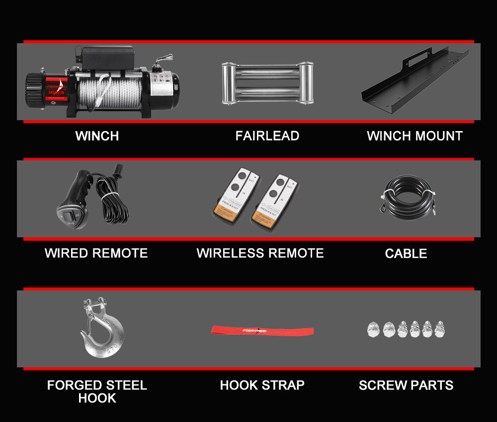 FIERYRED 12V 14500LBS Wireless Electric Winch + Mounting Plate