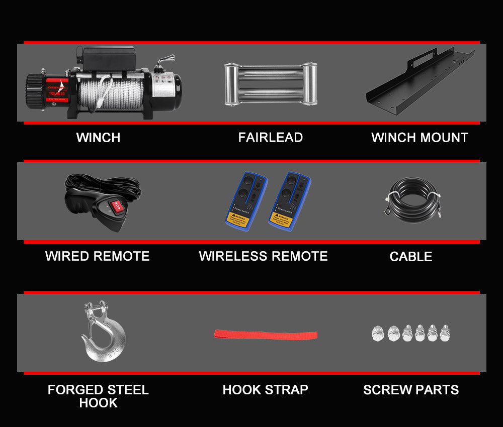 FIERYRED 12V 14500LBS Wireless Electric Winch + Mounting Plate