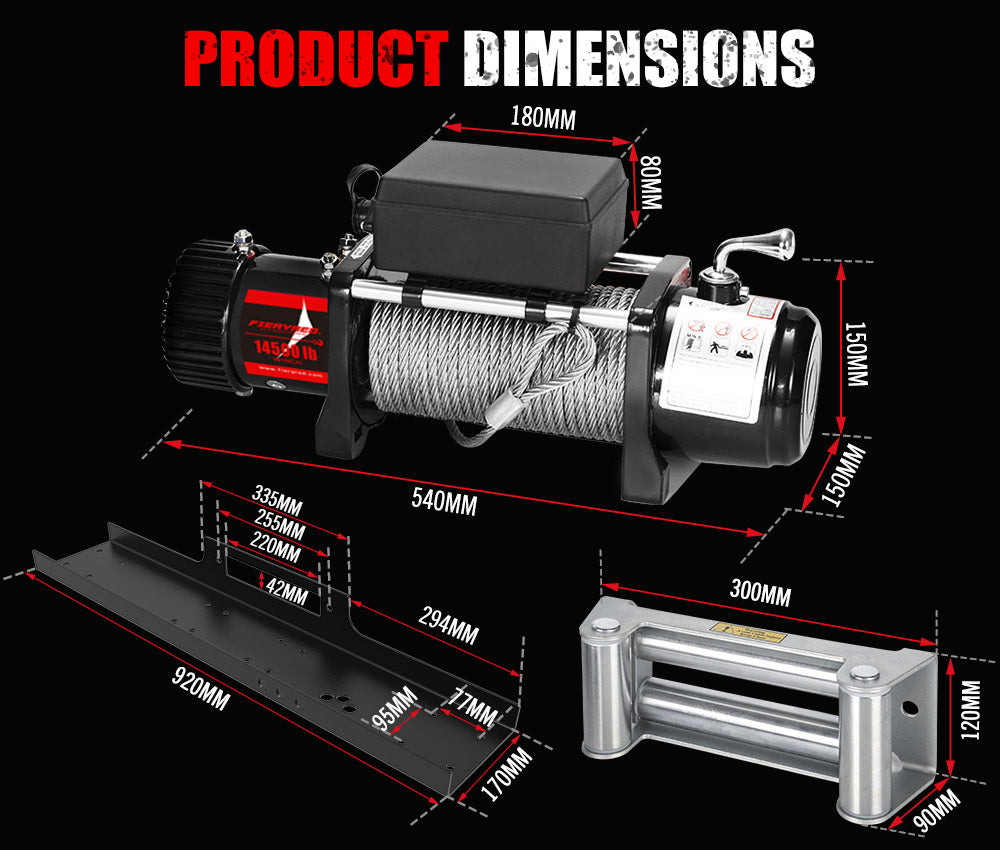 FIERYRED 12V 14500LBS Wireless Electric Winch + Mounting Plate