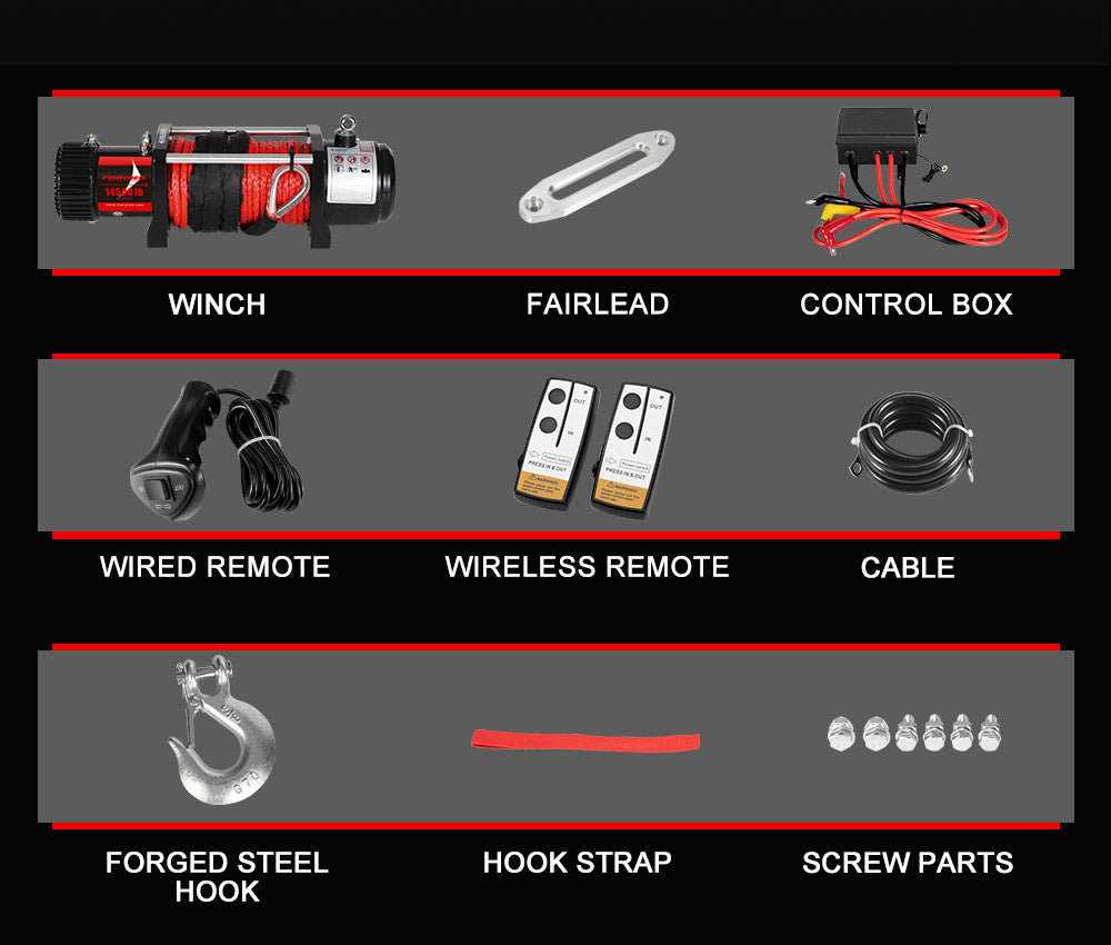 FIERYRED 12V 14500LBS Wireless Electric Winch Synthetic Rope