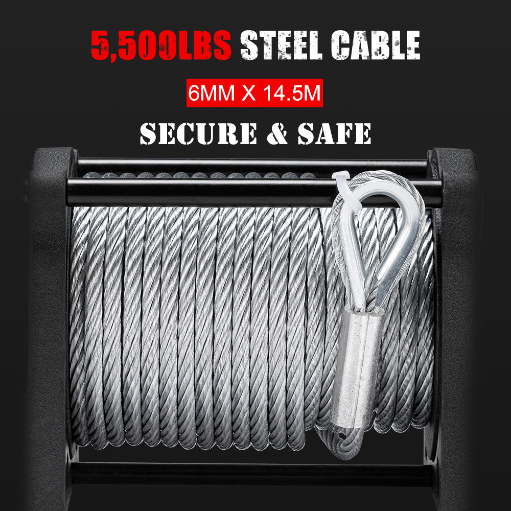 FIERYRED Electric Winch 12V 5500LBS/2495kg Steel Cable Wireless Remote BOAT 4WD