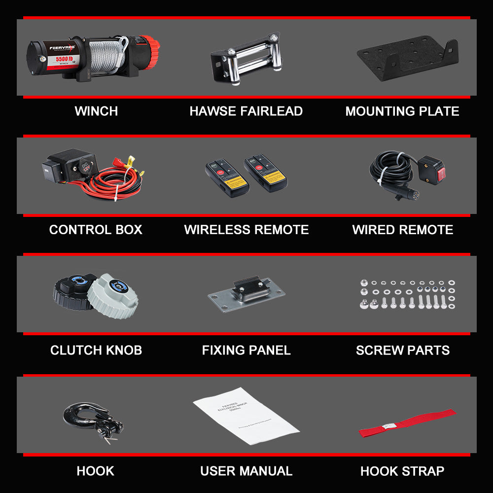 FIERYRED Electric Winch 12V 5500LBS/2495kg Steel Cable Wireless Remote BOAT 4WD