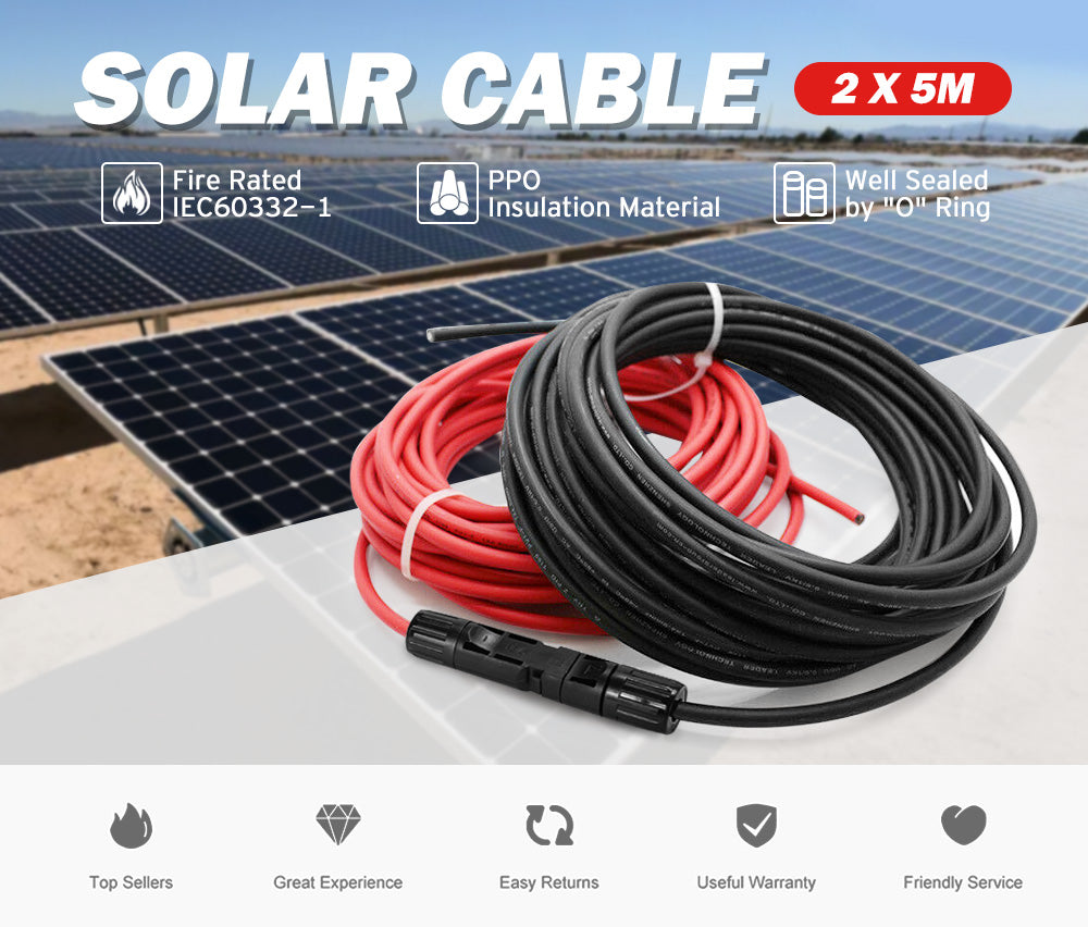 ATEM POWER 2x 5m Extension Cable Wire Connectors Solar Panel to regulator Cable 4mm2