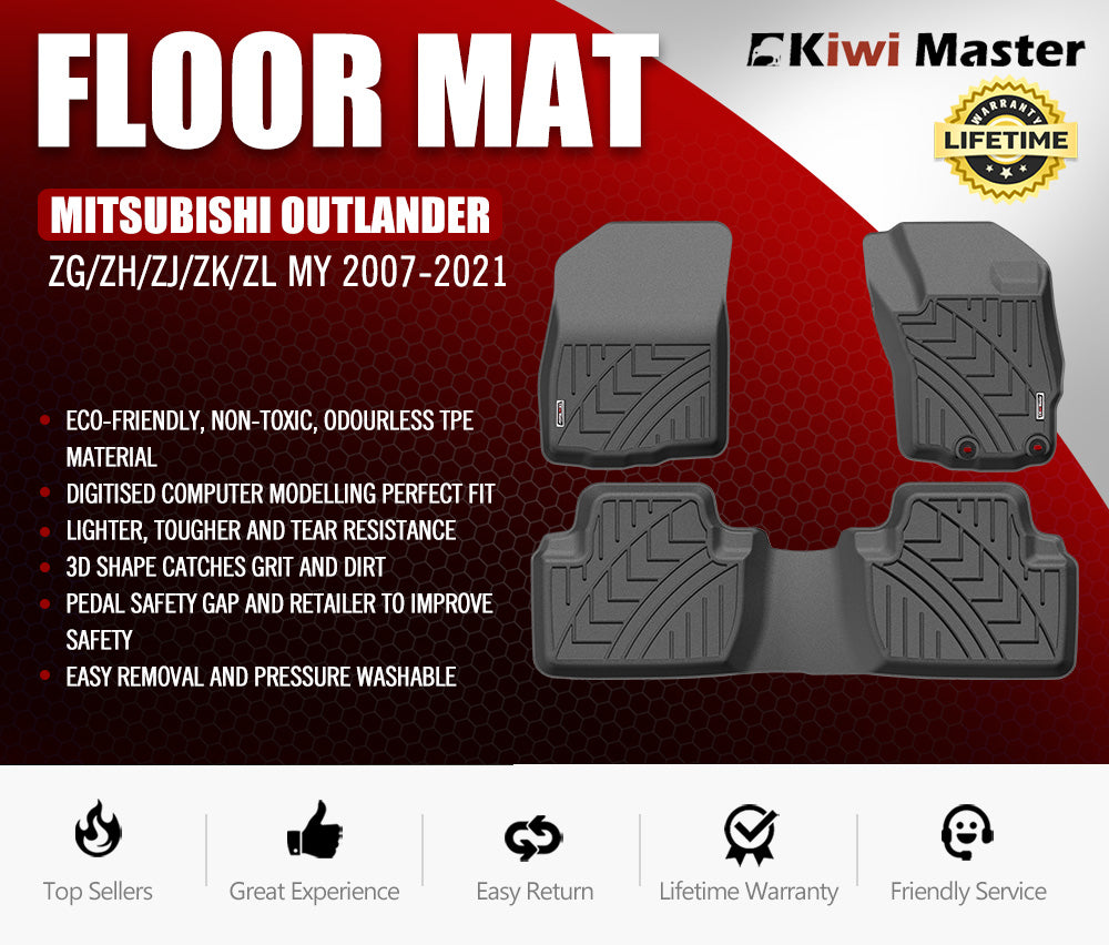 KIWI MASTER 3D TPE Car Floor Mats Liner for Mitsubishi Outlander ZG/ZH/ZJ/ZK/ZL MY 2007-2021