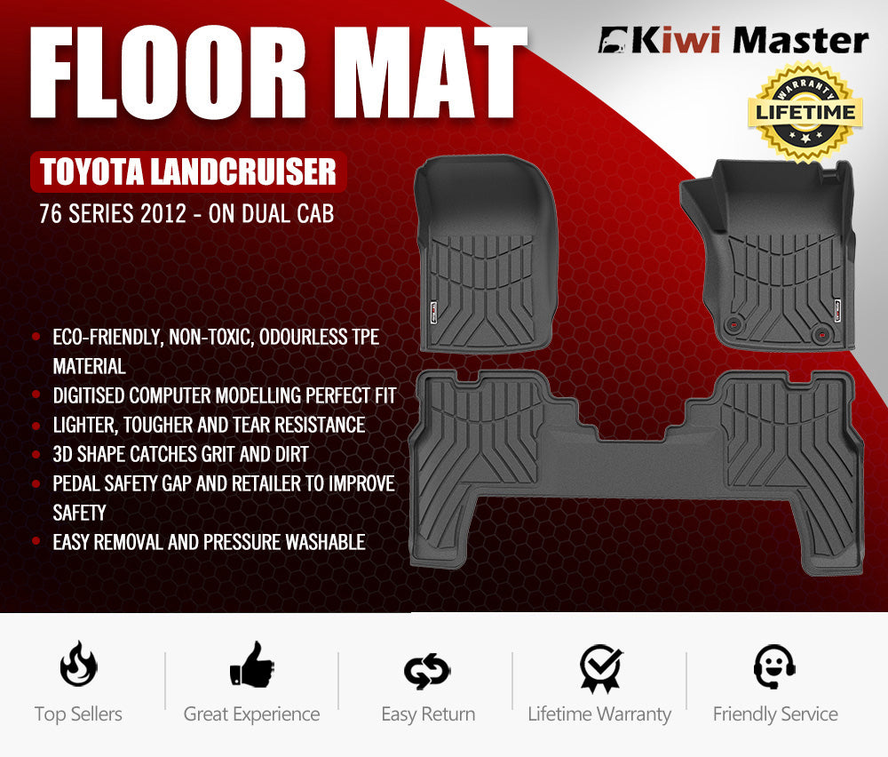 KIWI MASTER 3D TPE Car Floor Mats for Toyota Landcruiser 76 Series 2012 - ON GXL Dual Cab