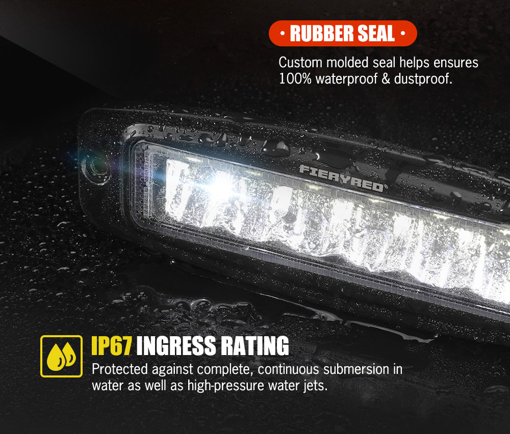 FIERYRED Pair 6inch Flush Mount Led Work Light Bar Flood Reverse 4WD