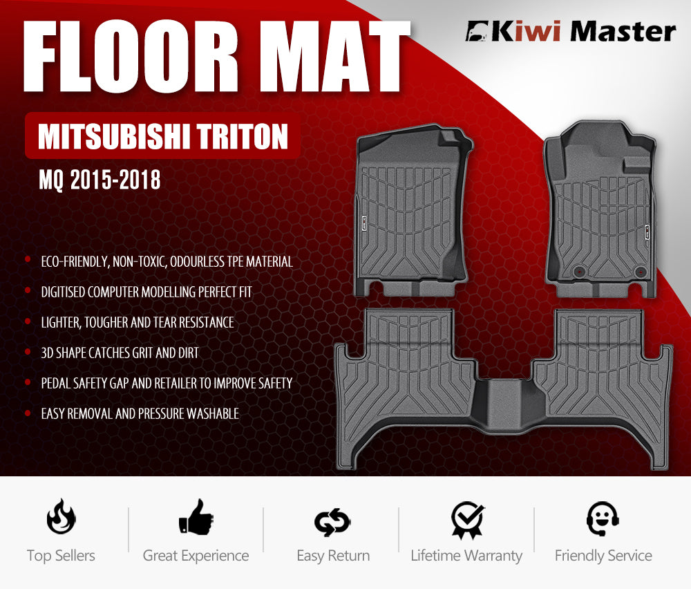 KIWI MASTER 3D TPE Car Floor Mats Liner Fit Mitsubishi Triton MQ 2015-2018