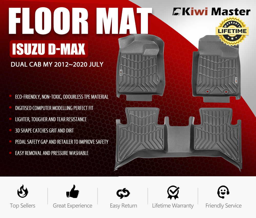 KIWI MASTER 3D TPE Car Floor Mats Liner Fit ISUZU D-MAX DMAX Dual Cab MY 2012~2020 JULY