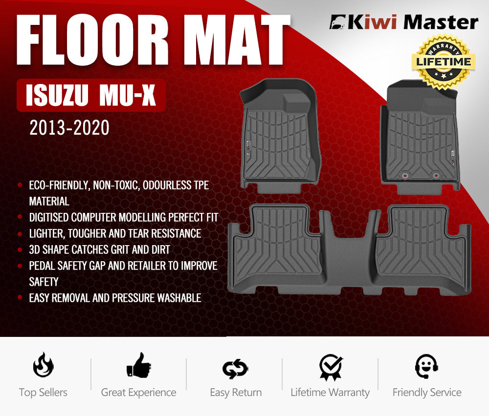 KIWI MASTER 3D TPE Car Floor Mats Liner for Isuzu MUX MU-X 2013-2020