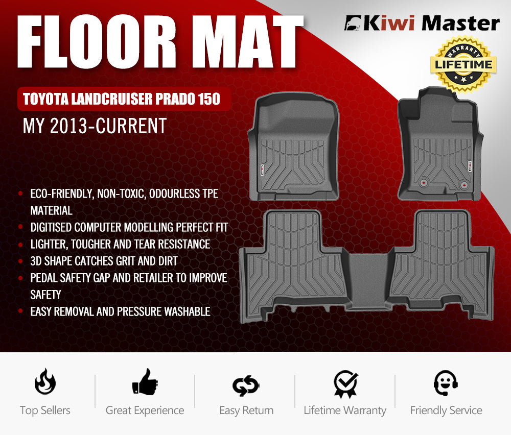 KIWI MASTER 3D TPE Car Floor Mats for Toyota Landcruiser Prado 150 MY 2013-Current Automatic Transmission Models ONLY