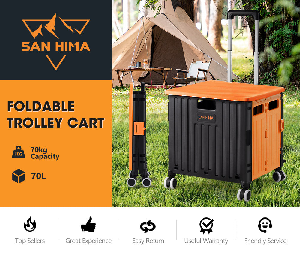 San Hima 70L Shopping Trolley Foldable Camping Cart Grocery Basket 360° Wheel