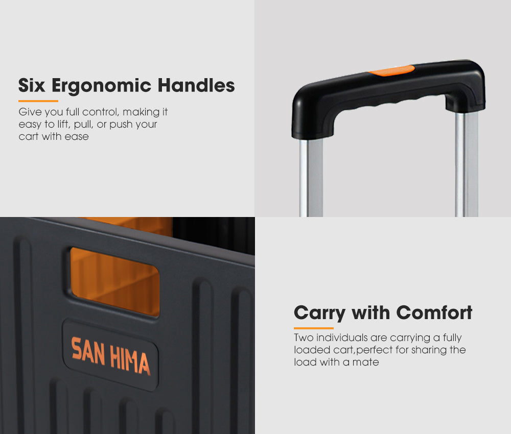 San Hima 70L Shopping Trolley Foldable Camping Cart Grocery Basket 360° Wheel