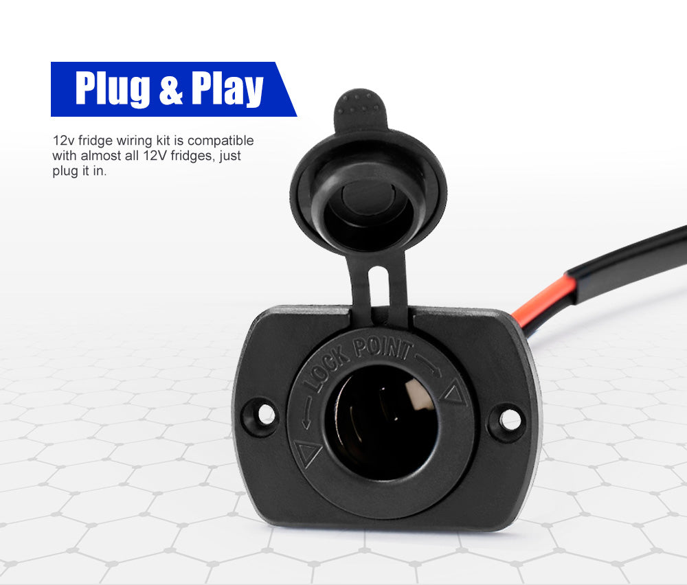 Atem Power 12V Fridge Wiring Kit 6M Cable DC Cig Socket Plug In-line Fuse 4WD