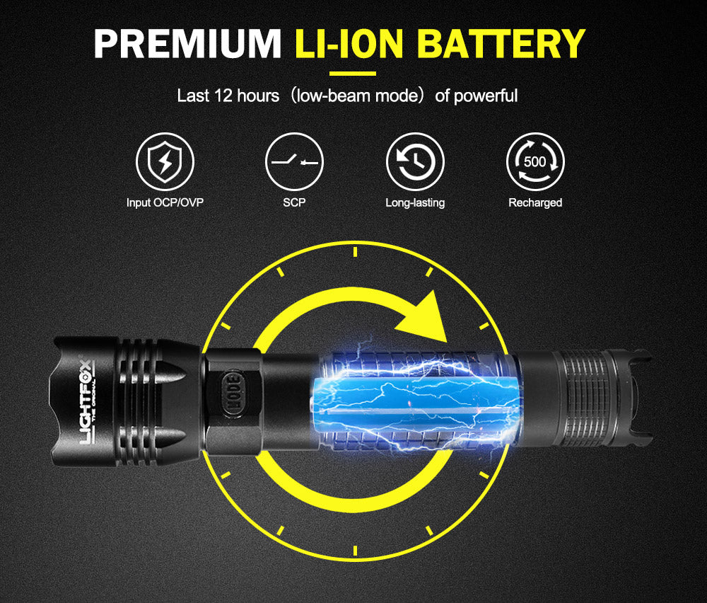 LIGHTFOX LED Tactical Flashlight Torch L2 Chip USB Rechargeable Battery
