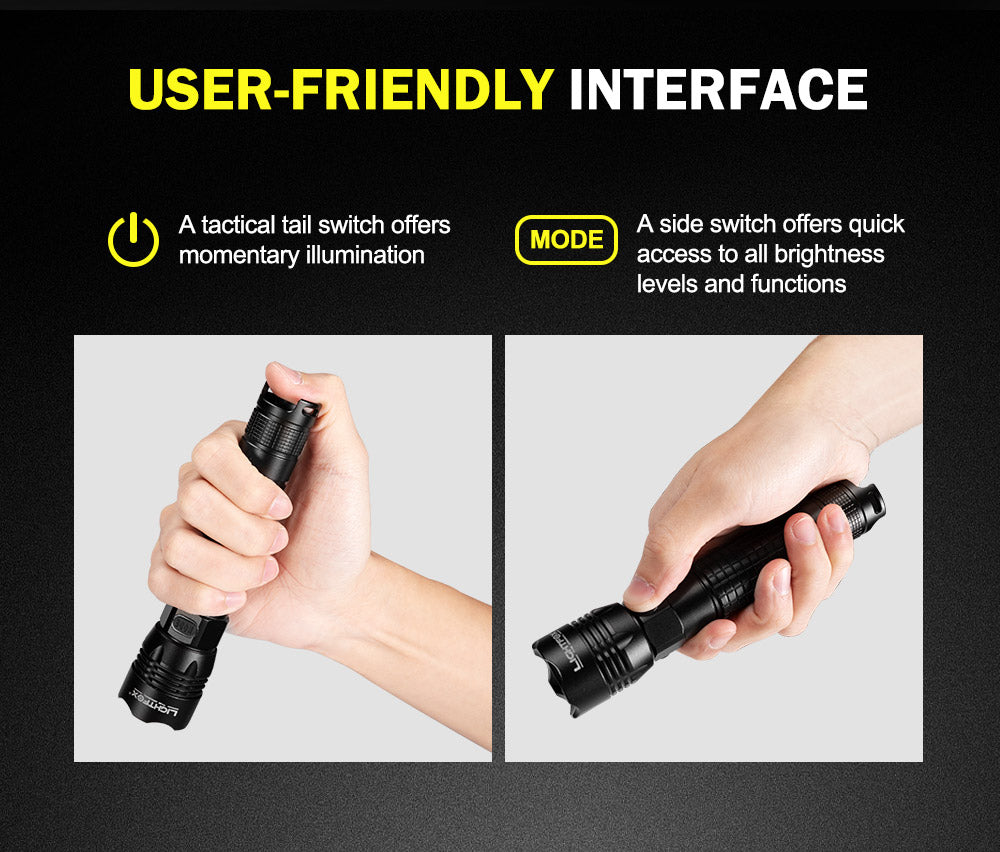 LIGHTFOX LED Tactical Flashlight Torch L2 Chip USB Rechargeable Battery