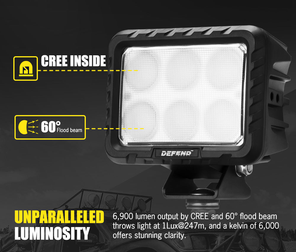 DEFEND INDUST Heavy Duty 6inch Square LED Work Light Flood Truck Driving Lamp Offroad 4x4
