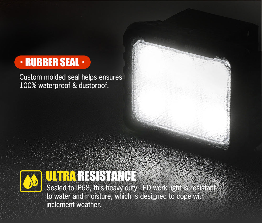 DEFEND INDUST Heavy Duty 6inch Square LED Work Light Flood Truck Driving Lamp Offroad 4x4