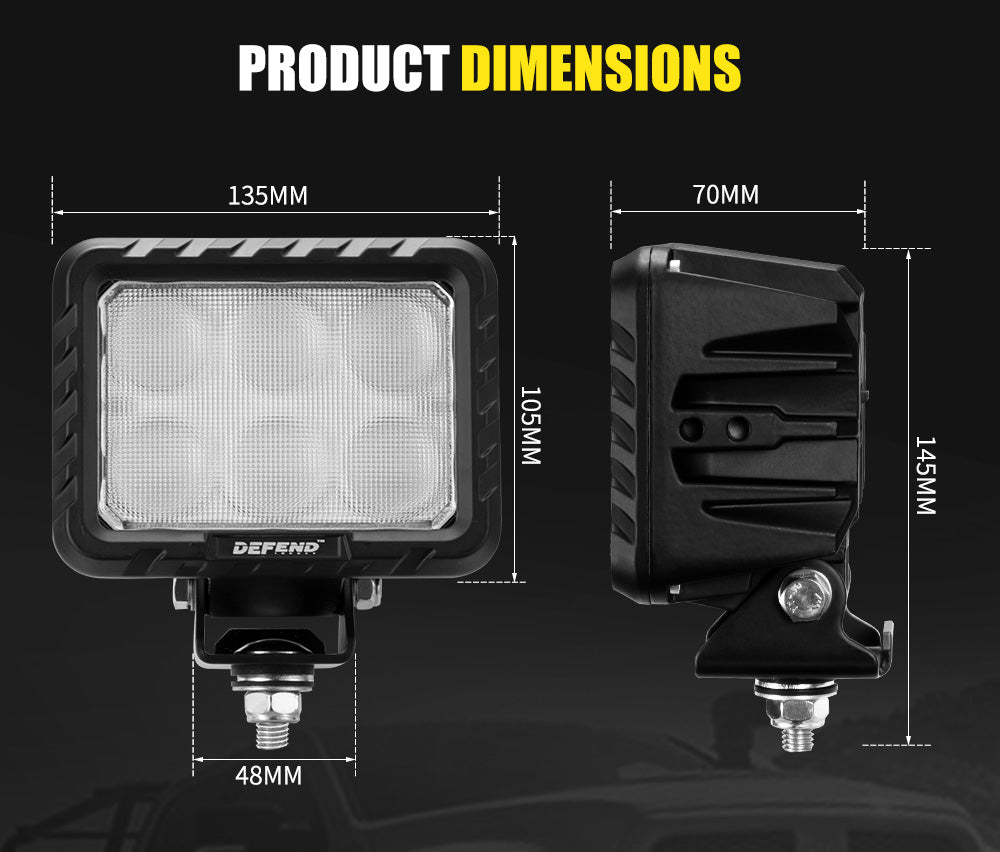 DEFEND INDUST Heavy Duty 6inch Square LED Work Light Flood Truck Driving Lamp Offroad 4x4