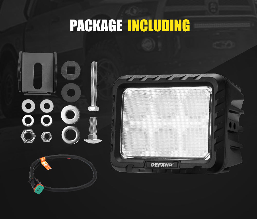 DEFEND INDUST Heavy Duty 6inch Square LED Work Light Flood Truck Driving Lamp Offroad 4x4